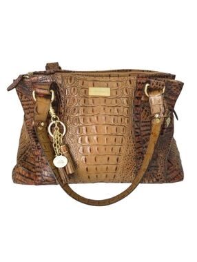 Brahmin Tan Brown Alligator Shelby Divided‎ Satchel Shoulder Handbag with COA
